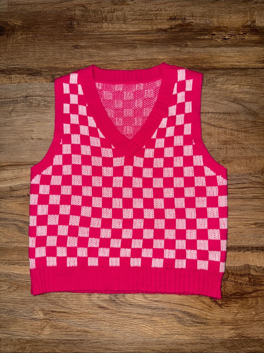 Pink Checkered Sweater Vest